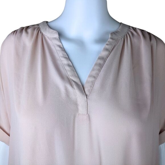Worthington Small Solid Light Pink Short Sleeve V Neck Sheer Formal Blouse - Picture 5 of 8